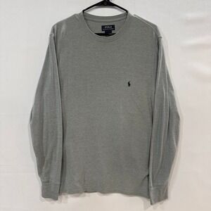 Polo Ralph Lauren T Shirt Mens Large Gray Thermal Waffle Knit Long Sleeve Preppy